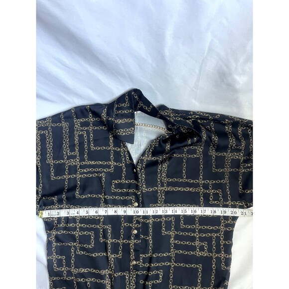 Phardi European Satin Black Button Down Blouse Chains Equestrian Formal Office 8 - Picture 9 of 12